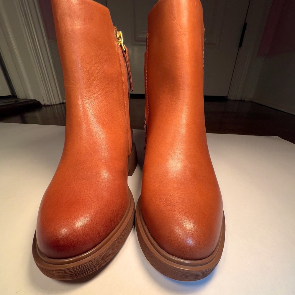 Franco Sarto Side Zip Leather Ankle Boots Bealy Cognac - New No box Women size 7